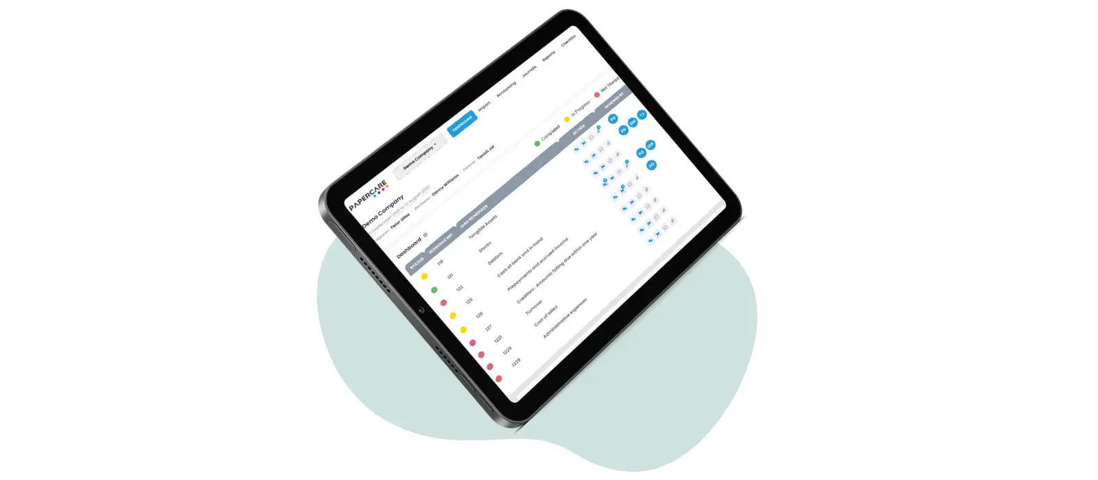 user interface of Client's dashboard of Papercare software