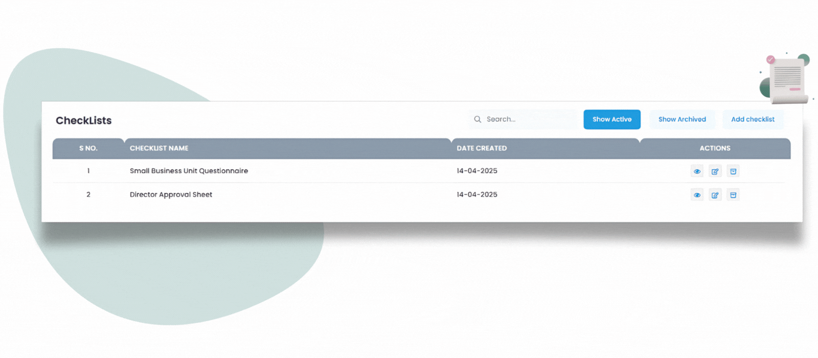 This is a part of checklist page interface