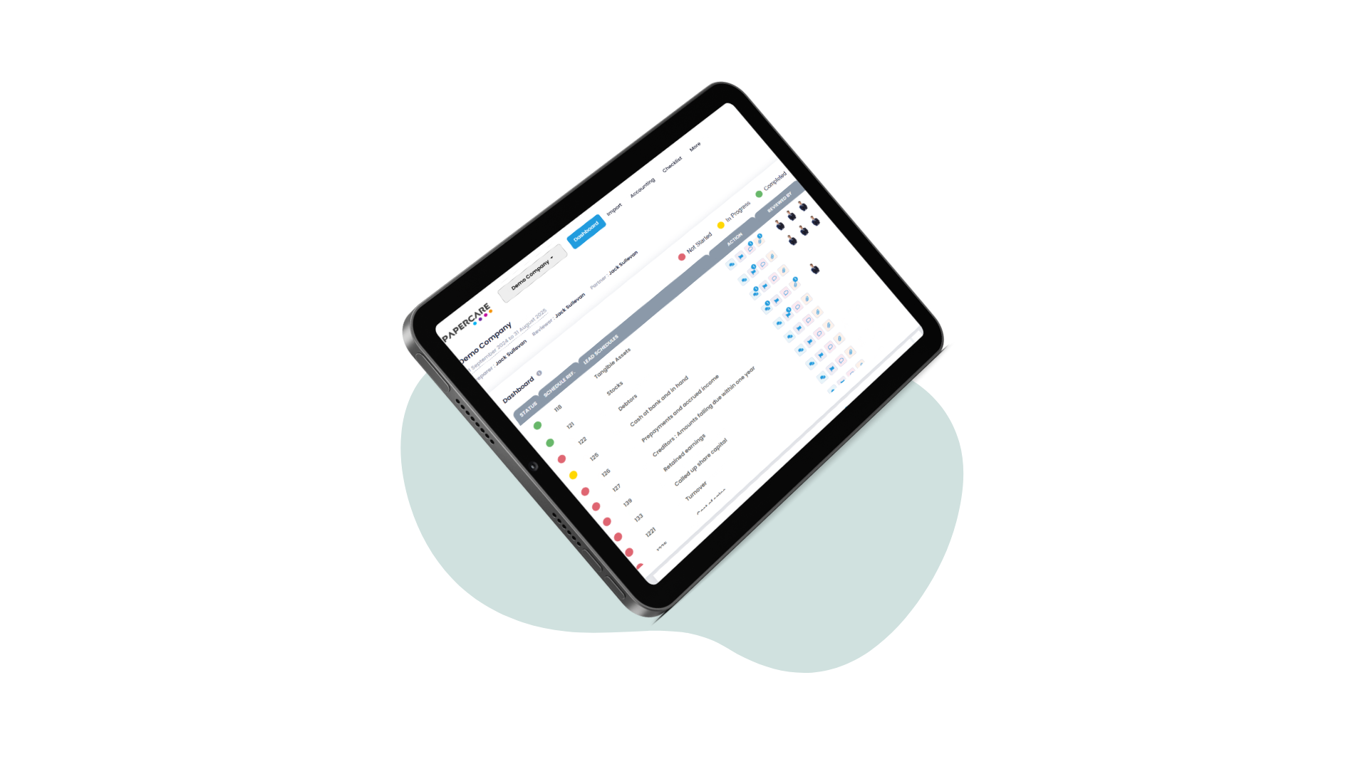 user interface of Client's dashboard of Papercare software