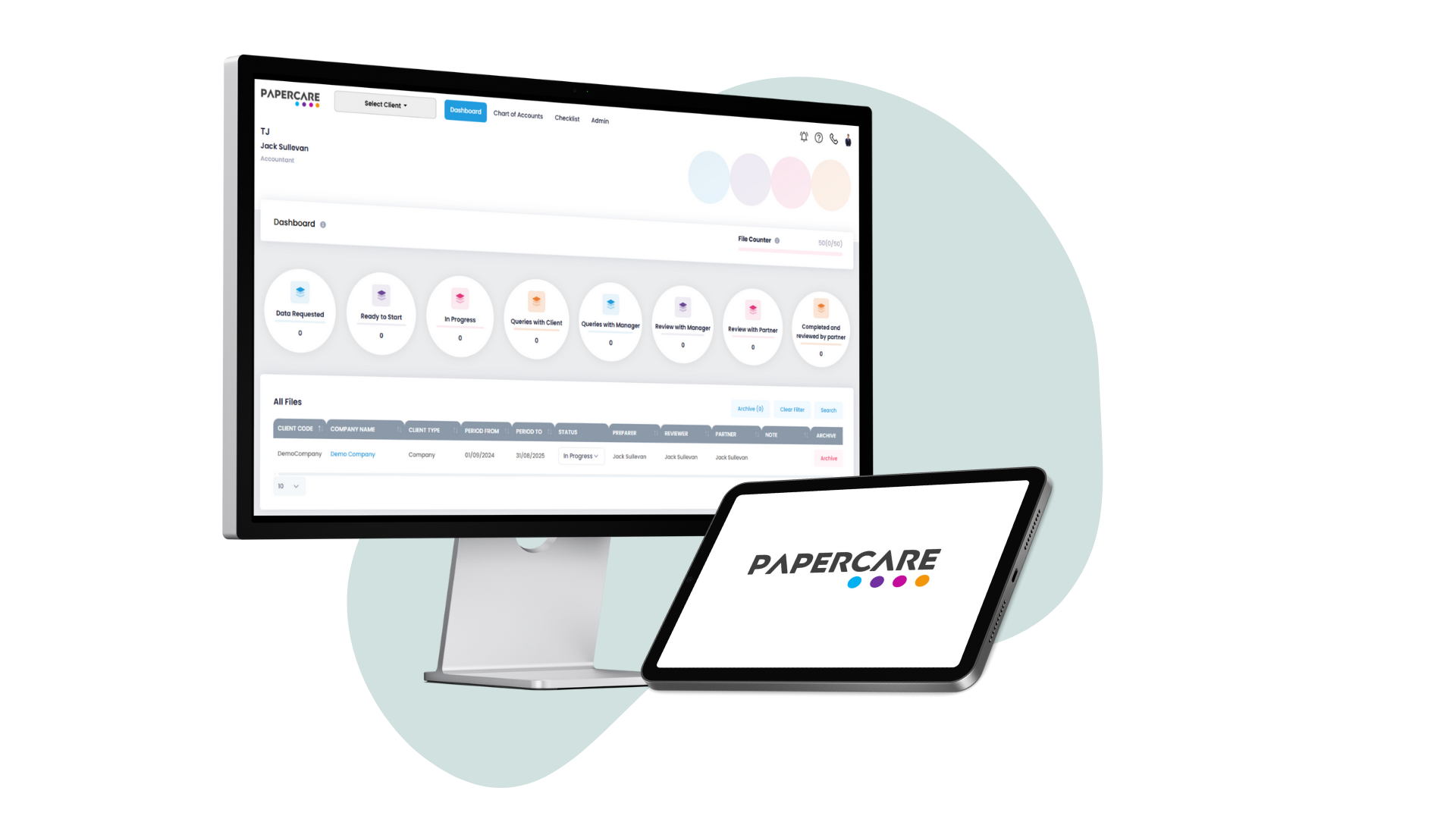 User Interface of Firm's dashboard of Papercare software