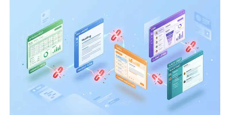 3d illustration of disconnected tools in working papers process