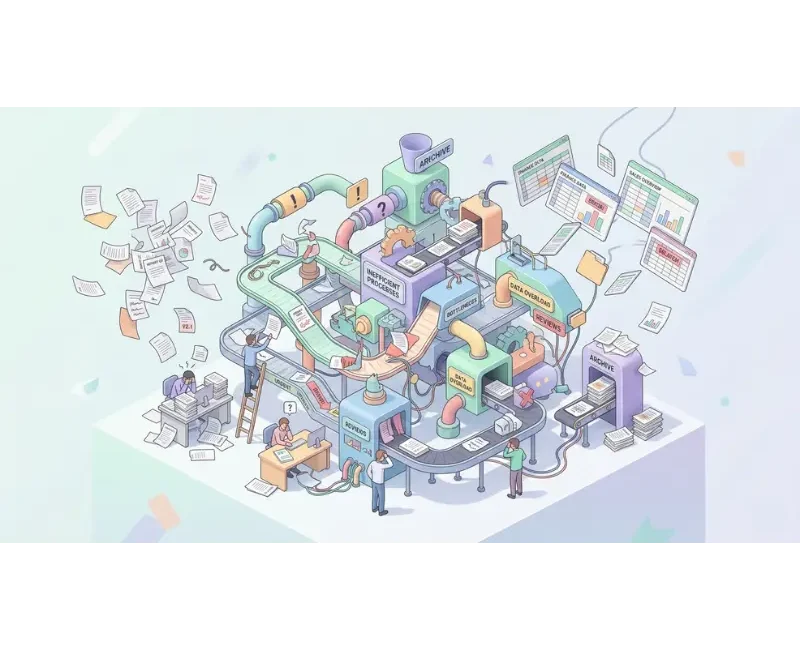 3d illustration of inefficient working papers workflow in accounting