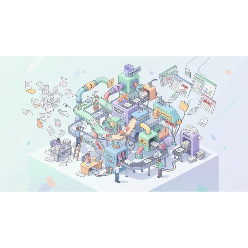 3d illustration of inefficient working papers workflow in accounting