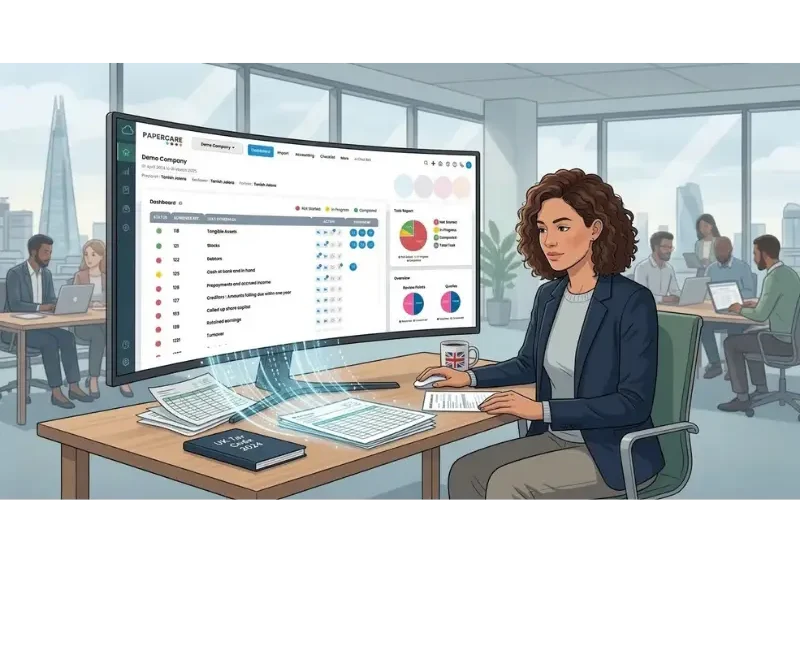 Papercare Working Papers software dashboard used by UK accounting firms