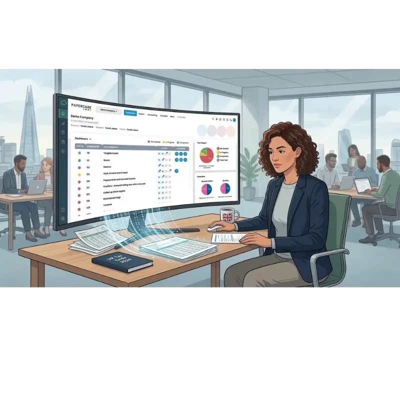 Papercare Working Papers software dashboard used by UK accounting firms