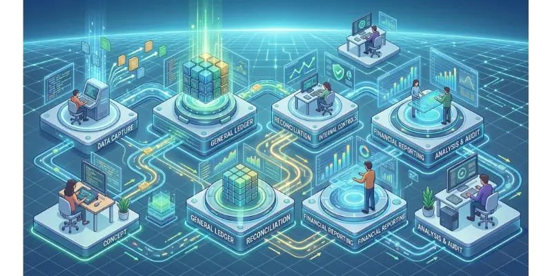 3d illustration of working papers software workflow