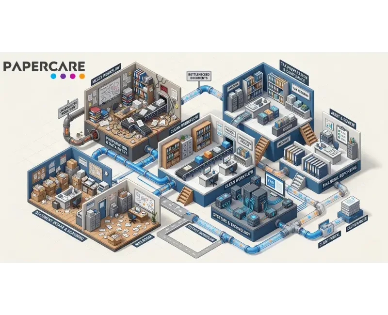 isometric accounting workflow ecosystem showing efficiency issues