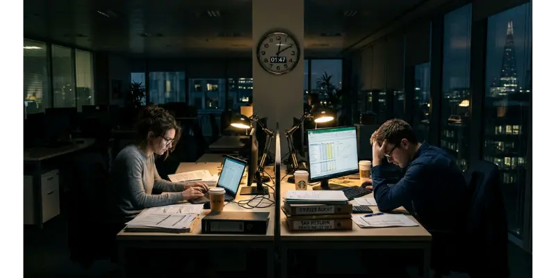 accounting team working late to meet deadlines