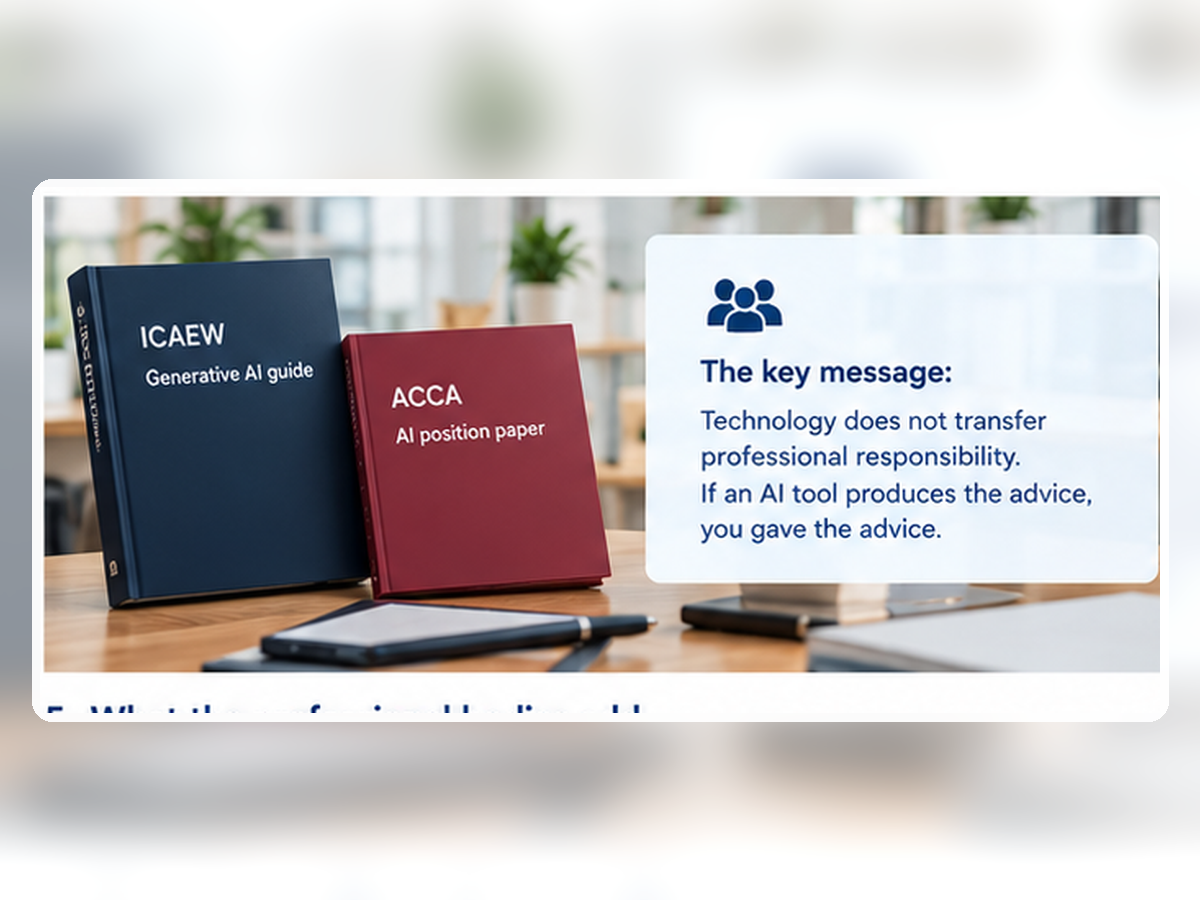 Professional body guidance on AI from PCRT, ICAEW and ACCA: responsibility for advice stays with the accountant